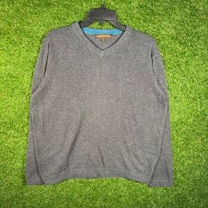 Sebastian Cooper Mens V-Neck Sweater Gray Knit Pullover Large